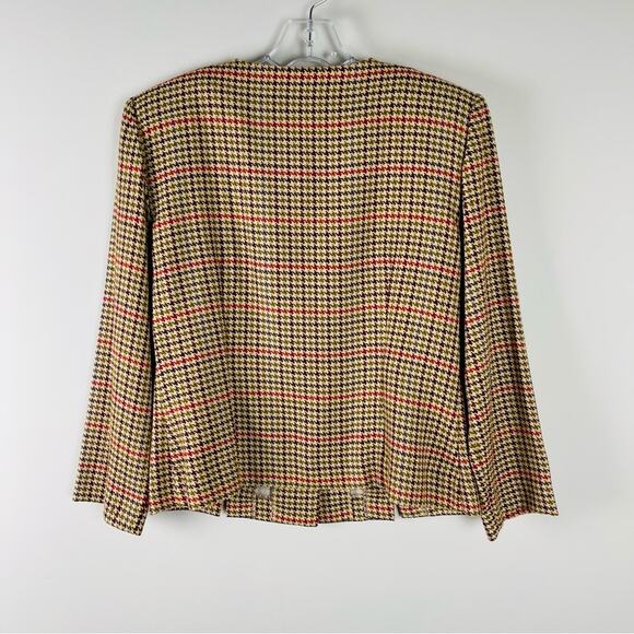 Vintage tan red green houndstooth preppy light academia button blazer jacket 10 - Picture 5 of 6